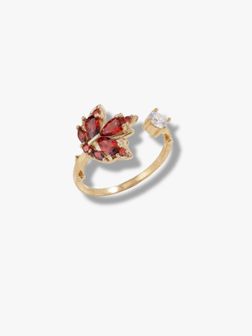 Maple Red Leaf Zircon Ring